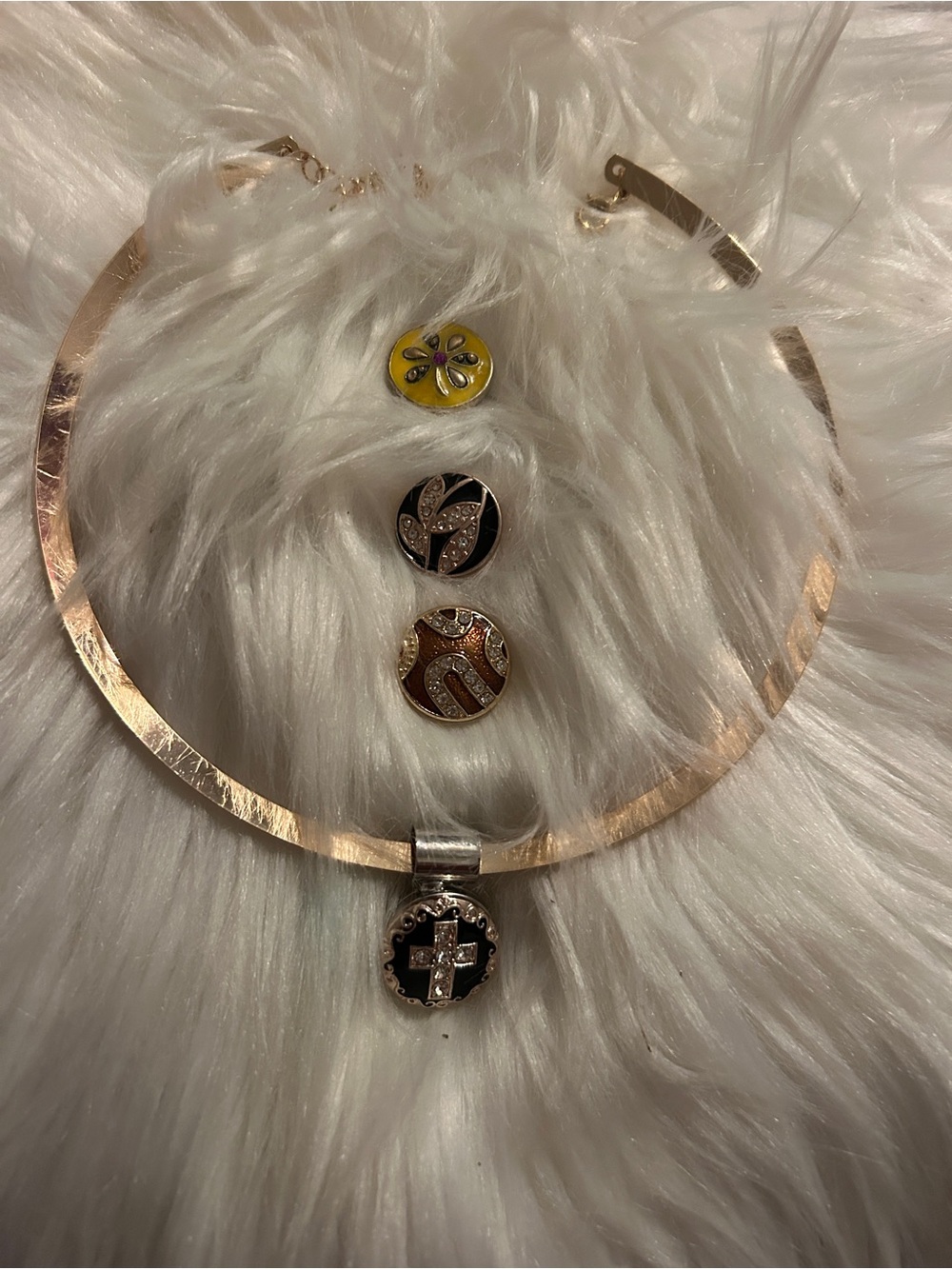 Gold-Tone Statement Collar Necklace with Black and Mixed Accent Charms